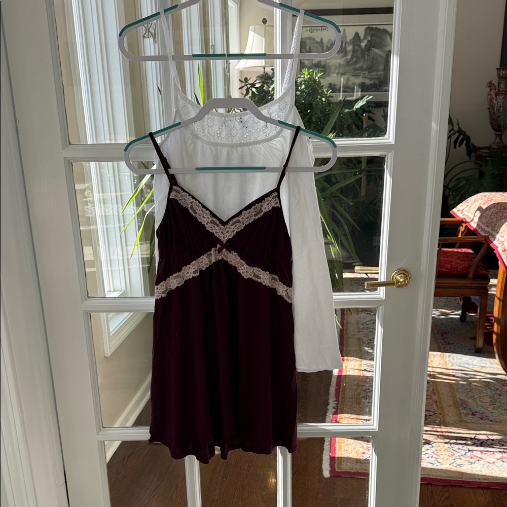Two Elegant White and burgundy night dresses Top with Embroidered Detail size M